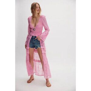 Free People Sweet Saloon Maxi Bodysuit Womens M Pink Lace Romance Enchanting